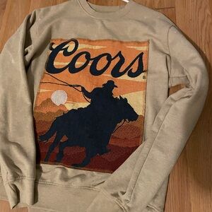 Tan Crewneck Sweater with Western Graphic